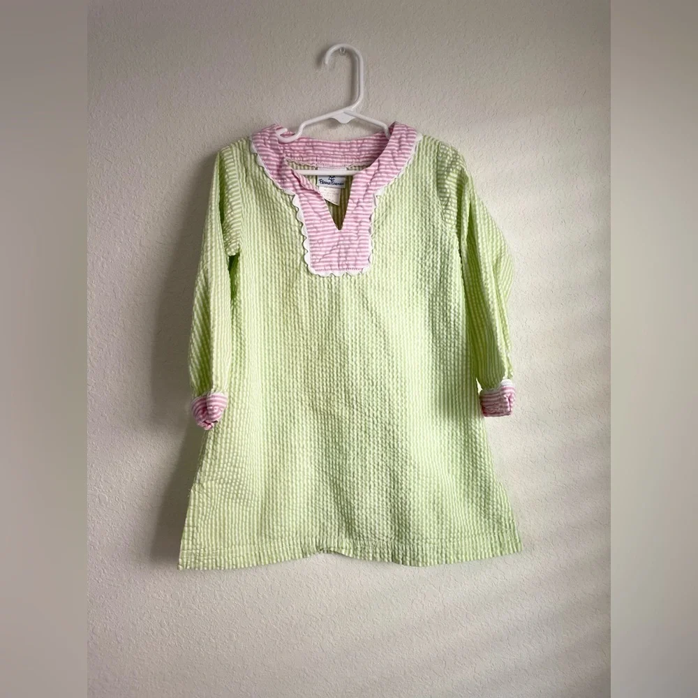 Florence Eiseman Lime Green and Pink Gingham Long Sleeve Dress size 5